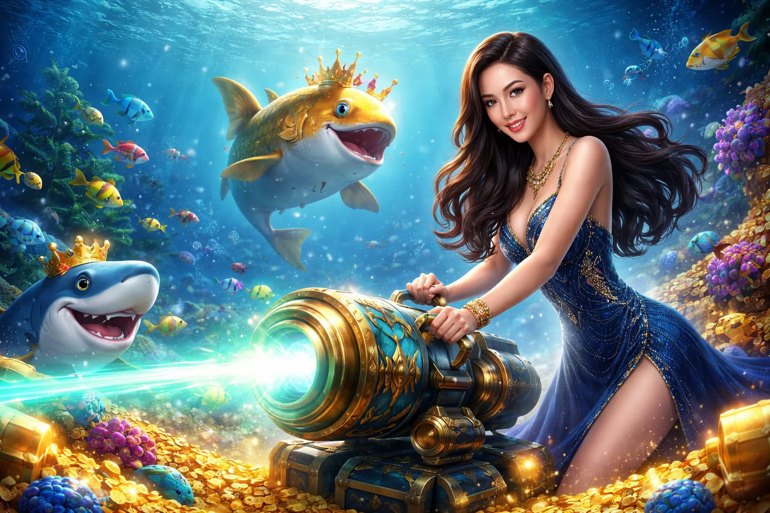 Hình ảnh đại dương rực rỡ trong trò chơi bắn cá EV88